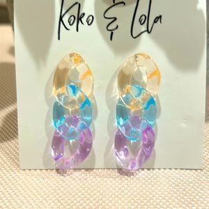 Clear coloured light weight resin chain link earring
